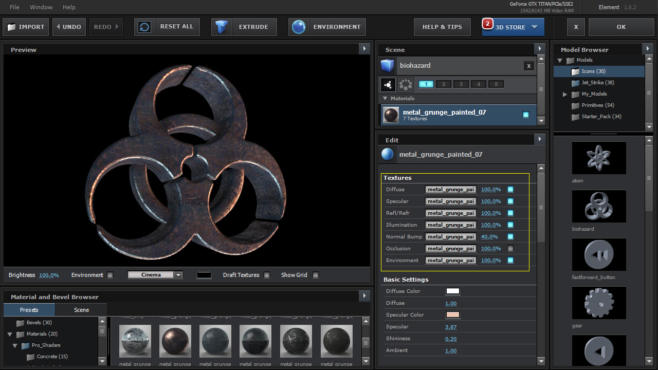 add custom texture to element 3d material